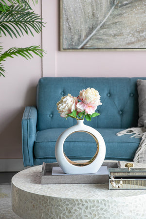 English Elm 11x3.1x12" Round Vase White/Gold — Modern Open-Center Ceramic Accent with Narrow Neck, Sleek Tabletop Decor W2078P391071