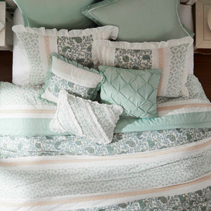 English Elm 9 Madison Park Dawn Cotton Percale 9-Piece Paisley Pintuck Comforter Set with Lace Trim and Pillows Aqua 23.62 L x 19.29 W x 16.93 H B03596964