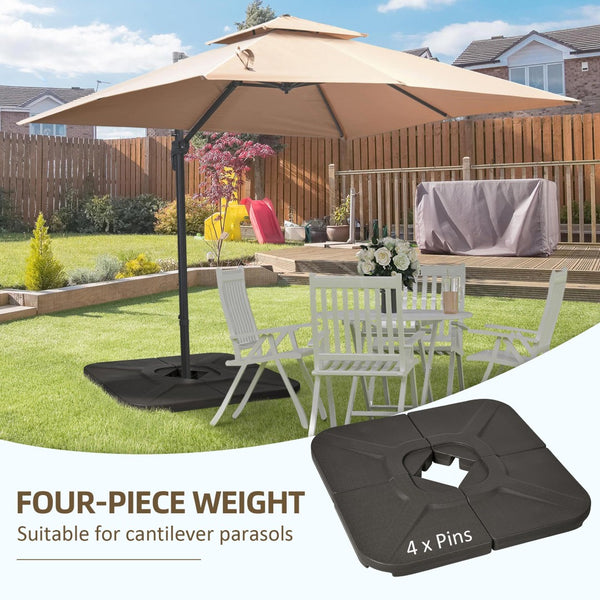 English Elm Outsunny 4-Piece Heavy Duty Umbrella Base Weights - Durable Fillable Hdpe For Offset Stands, Brown W2225P175522-GIGA