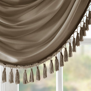 JLA Home Madison Park - Faux Silk Waterfall Valance with Tassel Trim, Lined Rod-Pocket Design for Hotel-Quality Window Styling Bronze MP41-4955