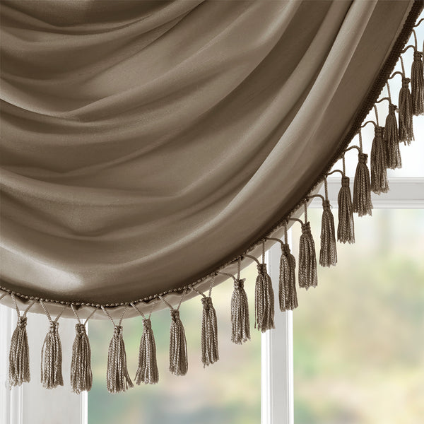 JLA Home Madison Park - Faux Silk Waterfall Valance with Tassel Trim, Lined Rod-Pocket Design for Hotel-Quality Window Styling Bronze MP41-4955