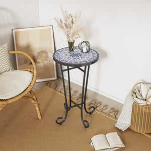 English Elm Christopher Knight Home® - Patio Side Table with Vibrant Ceramic Floral Top, Powder-Coated Steel Frame, Weather-Resistant Finish Black+Blue N768P214929B