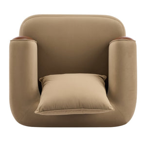 English Elm Bblythe Velvet Accent Chair Wrap Around Backrest Solid Wood Frame Cozy Reading Nook Brown N776P418607B