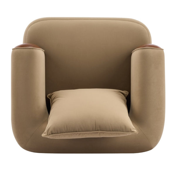 English Elm Bblythe Velvet Accent Chair Wrap Around Backrest Solid Wood Frame Cozy Reading Nook Brown N776P418607B