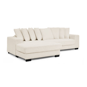 English Elm Corduroy Tufted Sleeper Sectional Sofa – L-Shaped Modular Design With Customizable Footrests In Beige W487S00342