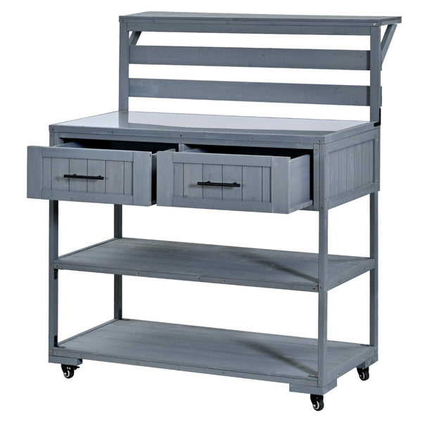 English Elm Topmax Modular Fir Wood Outdoor Kitchen Cart Stainless Steel Prep Station Gray N717P417963E