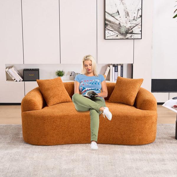 English Elm LY-025S Curved Loveseat Compact 65" Space-Saving Chenille Upholstery, 30D Foam+Spring Comfort Orange W2231P261292