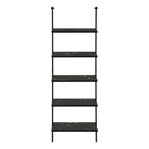 English Elm Bookshelf, 5-Tier Ladder Design With Black Marble-Look Shelves & Metal Frame For Modern Spaces B2710P219406