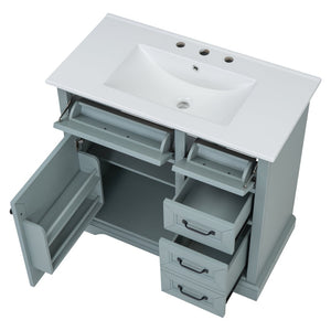 English Elm [video] 36 Inch Freestanding Bathroom Vanity Rubberwood Cabinet with Ceramic Sink Storage Grey N759P313315F