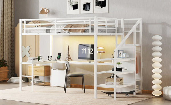 English Elm W00092aak-2 Metal Twin Xl Loft Bed with Wardrobe Desk Led Lighting and Stair Storage W1580P309650