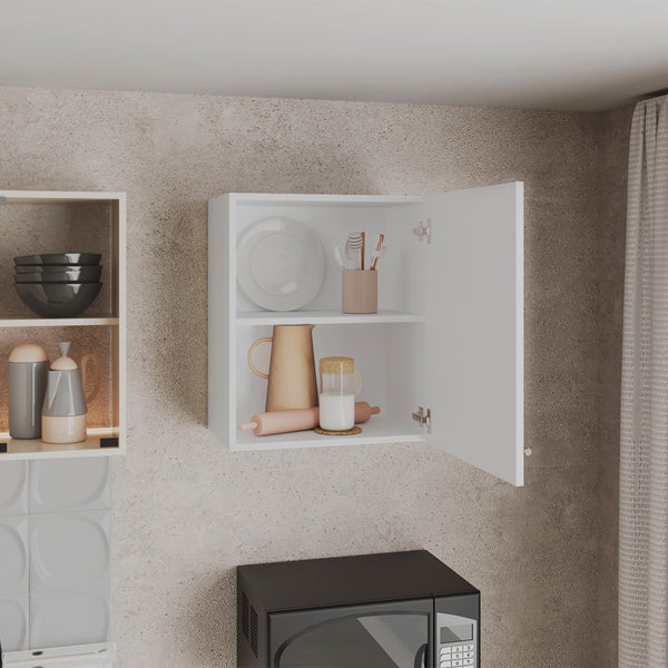 English Elm Wall Engineered Wood Cabinet with Single Door and Two Shelves for Kitchen Storage, Modern Durable Design White 25.59 L x 21.26 W x 4.33 H B097P250865