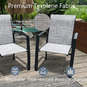 English Elm VRSHWO Metal Patio Chairs Set of 2 - Weatherproof Stackable Outdoor Dining Seats with Textilene Mesh, 400 lb Capacity Black+ Gray W213P335869