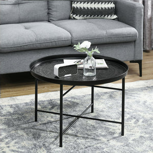 English Elm HOMCOM Vintage 24" Round Hammered Tray Coffee Table with Reinforced Metal Frame, Adjustable Feet W2225P229122