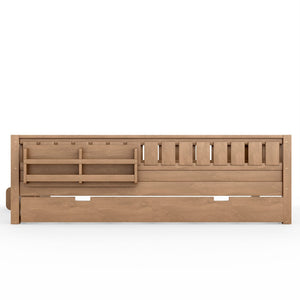 English Elm Queen Bunk Bed with Trundle Solid Pine Kids Car Themed Frame Built-in Bookshelf Natural W1580S00564