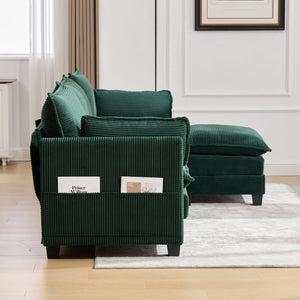 English Elm United We Win Modular Corduroy Sectional with Ottoman Low Profile Living Room Couch Emerald W1568S00257