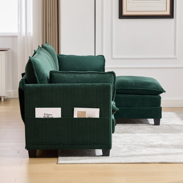 English Elm United We Win Modular Corduroy Sectional with Ottoman Low Profile Living Room Couch Emerald W1568S00257