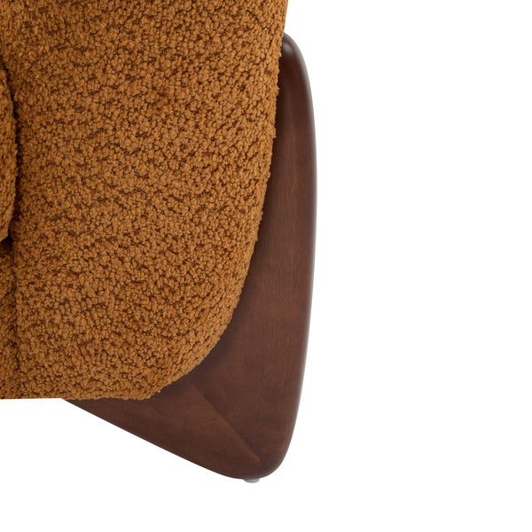 English Elm Christopher Knight Home® - Modern Upholstered Round Arm Accent Chair with Velvet Finish, Elegant Curved Back and Three Legs Design Dark yellow,Walnut 39.5 L x 32.5 W x 23.25 H N776P216196T