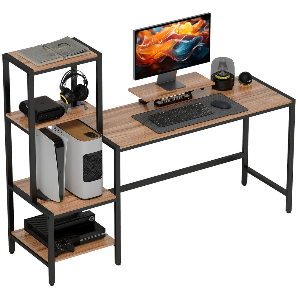 English Elm Homcom Industrial Writing Desk with Four Tier Shelving and Built in Monitor Riser W2225P485636