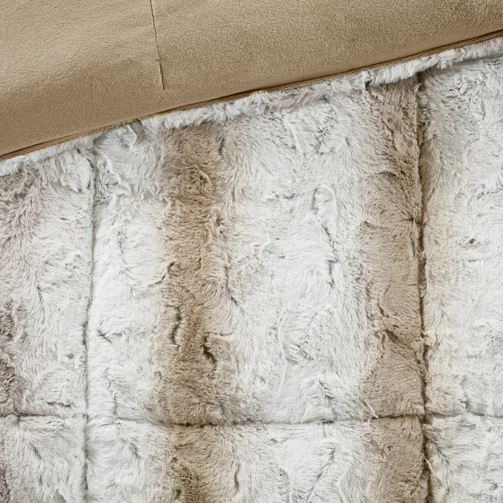 English Elm King Faux Fur Reversible Comforter Set Plush Box Quilted Hypoallergenic Bedding B03597021
