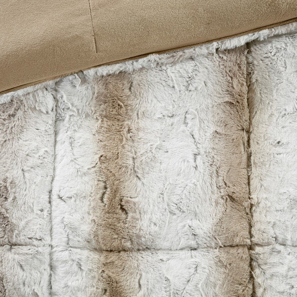English Elm King Faux Fur Reversible Comforter Set Plush Box Quilted Hypoallergenic Bedding B03597021
