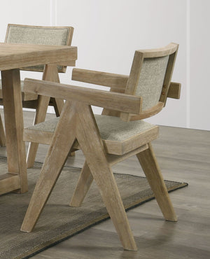 English Elm Contemporary Upholstered Dining Arm Chairs Set of 2 with Trestle Base, Foam Cushion, Plank Arms Oak 31 L x 22.5 W x 13 H B011P286740