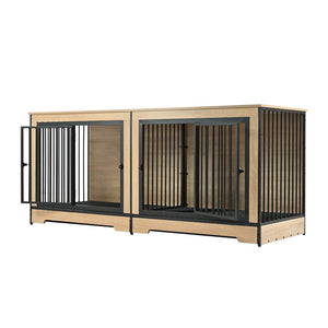 English Elm Dog Crate Furniture Double Compartment Mdf Wood Console for Two Large Breeds W420P348726