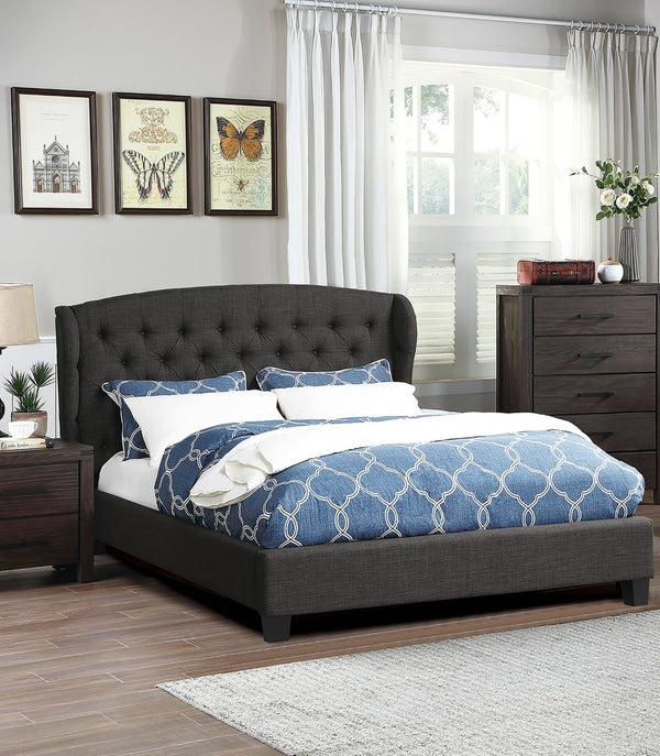 English Elm Modern Wingback Platform Bed Tufted Upholstered Headboard Charcoal Eastern King Frame B011P421732