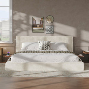 English Elm Airframe King Upholstered Bed Chenille Cloud Cushion Sliding Shelf Low Profile W1820P465973