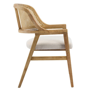 English Elm Mid-century Modern Dining Chairs Set of 2 Rattan Cane Back Rubberwood Upholstered Beige+Natural N768P411344N