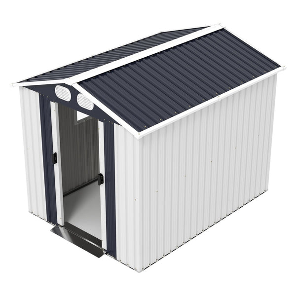 English Elm Campcraft 8x6 Outdoor Metal Storage Shed with Lockable Doors and Ventilation for Backyard White W1598S00045