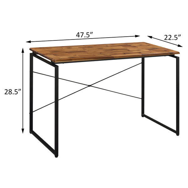 English Elm Oak Modern Writing Desk with Oak Top and Black Metal Sled Base — Spacious Industrial Home Office Centerpiece B062P184531