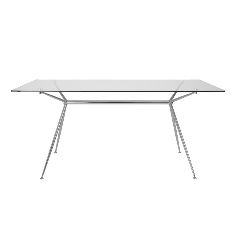 EuroStyle Atos Glass Top Dining Table with Chrome Steel Base Seats Six for Modern Spaces 02290G