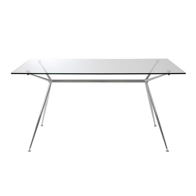 EuroStyle Atos Glass Top Dining Table with Chrome Steel Base Seats Six for Modern Spaces 02290G
