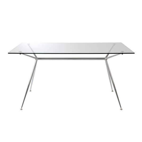 EuroStyle Atos Glass Top Dining Table with Chrome Steel Base Seats Six for Modern Spaces 02290G