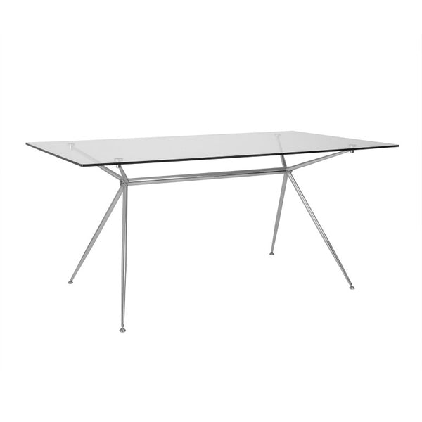 EuroStyle Atos Glass Top Dining Table with Chrome Steel Base Seats Six for Modern Spaces 02290G