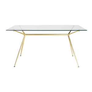 EuroStyle Atos Rectangular Dining Table with Tempered Glass Top and Brushed Gold Metal Base 02290MBG-KIT