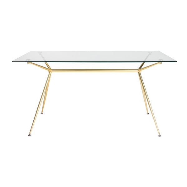 EuroStyle Atos Rectangular Dining Table with Tempered Glass Top and Brushed Gold Metal Base 02290MBG-KIT