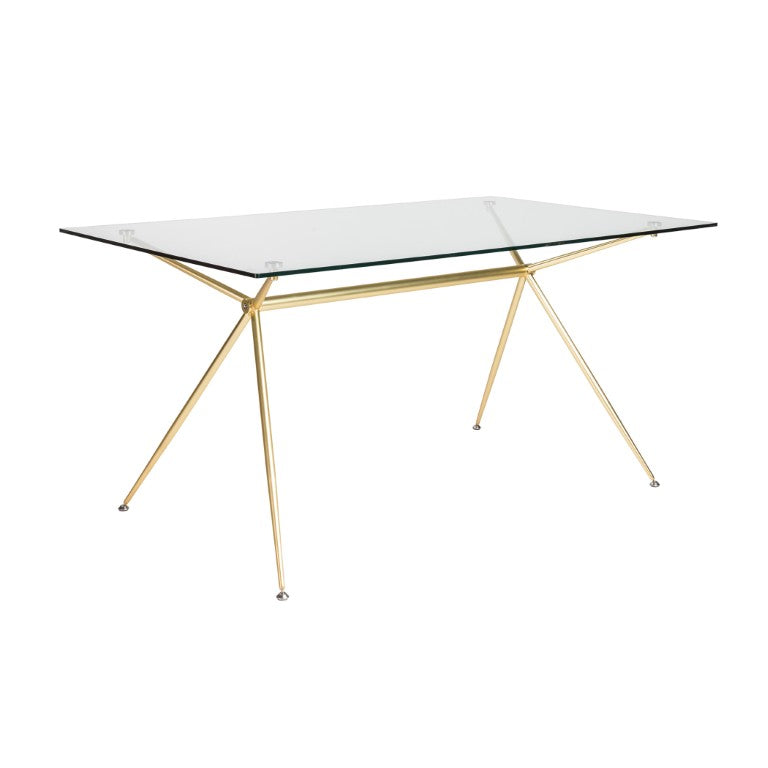 EuroStyle Atos Rectangular Dining Table with Tempered Glass Top and Brushed Gold Metal Base 02290MBG-KIT
