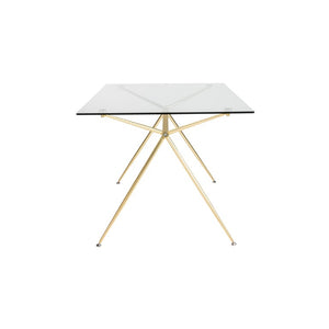 EuroStyle Atos Rectangular Dining Table with Tempered Glass Top and Brushed Gold Metal Base 02290MBG-KIT