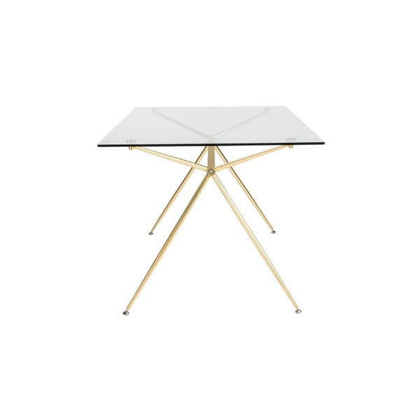 EuroStyle Atos Rectangular Dining Table with Tempered Glass Top and Brushed Gold Metal Base 02290MBG-KIT
