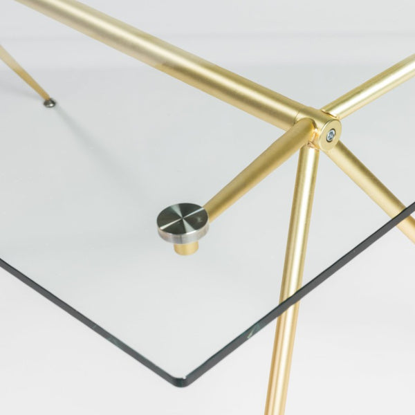 EuroStyle Atos Rectangular Dining Table with Tempered Glass Top and Brushed Gold Metal Base 02290MBG-KIT