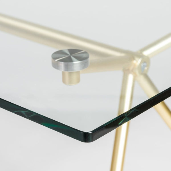 EuroStyle Atos Rectangular Dining Table with Tempered Glass Top and Brushed Gold Metal Base 02290MBG-KIT
