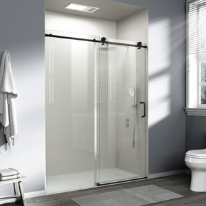 English Elm 56" Frameless Single Sliding Shower Door Tempered Glass Walk-in Bath Enclosure Matte Black W1573P342101