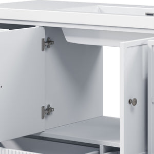 English Elm 60" Freestanding Bathroom Vanity Fluted Fronts Soft Close Drawers Drop-in Sink White N817P404100W