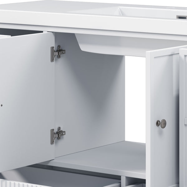 English Elm 60" Freestanding Bathroom Vanity Fluted Fronts Soft Close Drawers Drop-in Sink White N817P404100W