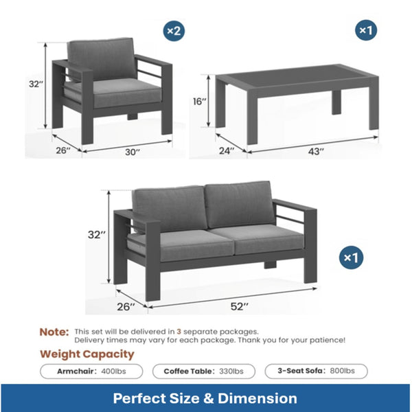 English Elm All-weather 4 Piece Outdoor Conversation Set Iron Frame Olefin Cushions Patio Seating Gray B082S00106