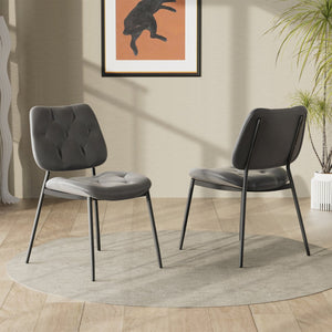 English Elm Dining Chairs Set Of 2 - Modern Ergonomic Design In Dark Gray Pu Leather For Dining & Living Spaces T3950P394502
