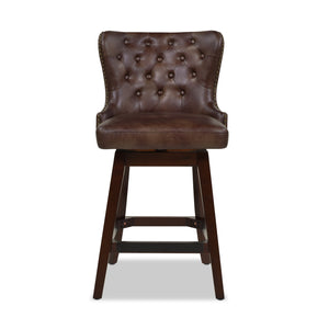 English Elm Jennifer Taylor Home - Holmes Tufted High-Back 360 Swivel Counter Stool in Mid Faux Leather — Handcrafted Comfort & Support Brown B2719P238379