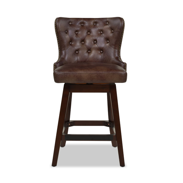 English Elm Jennifer Taylor Home - Holmes Tufted High-Back 360 Swivel Counter Stool in Mid Faux Leather — Handcrafted Comfort & Support Brown B2719P238379