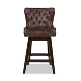 English Elm Holmes Tufted High-Back 360 Swivel Counter-Height Barstool, Mid Brown Faux Leather